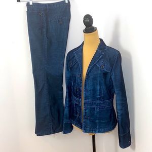 Tommy Hilfiger Vintage Corduroy Rich Blue Pants Blazer Suit Set Size 6